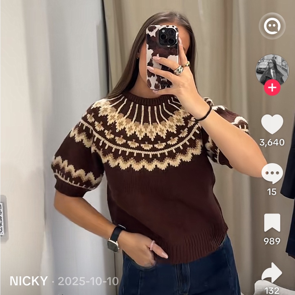 Zara Brown and Cream jacquard Sweater